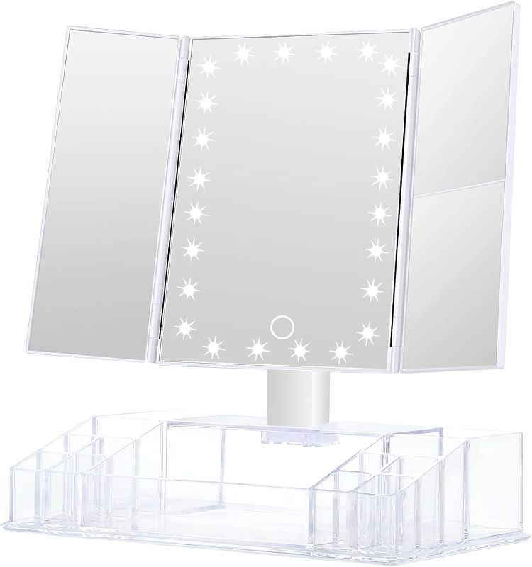 Photo 1 of 
GULAURI Makeup Mirror with Lights and Storage - 3x/2x Magnification, Tri-Fold Cosmetic Vanity Mirror with 24 Led Light, Touch Screen, 180 Degree Adjustable...