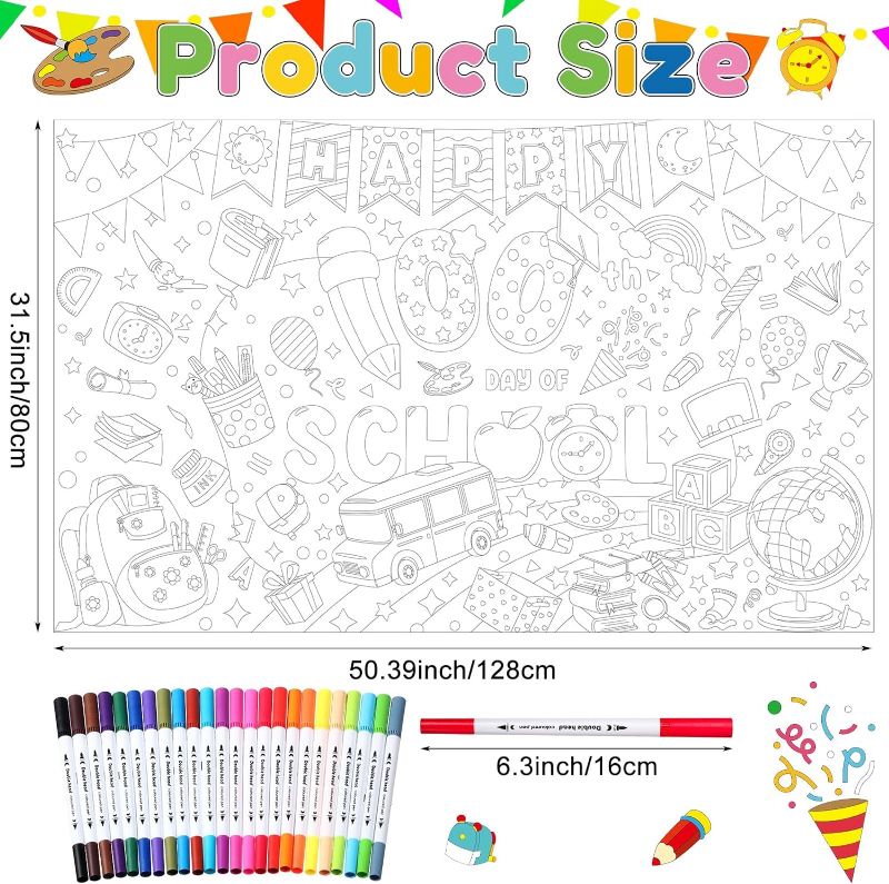 Photo 1 of 
Faccito Happy 100th Day of School Coloring Poster 50.4" x 31.5" 100 Days of School Jumbo Coloring Banner with 24 Colored Pens Classroom Coloring...