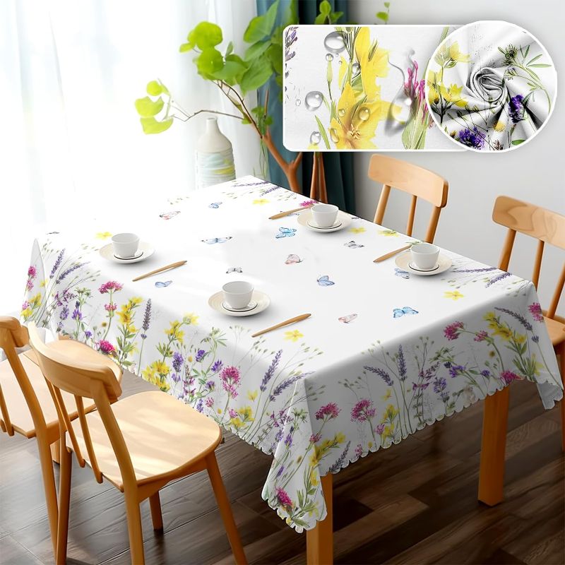 Photo 1 of WISH TREE Spring Tablecloth, Floral Table Cloths for Rectangle Tables, Water Resistant Table Cover, Stain Resistance Vinyl Tablecloth for Dining Room, Party, Picnic, Indoor & Outdoor Use