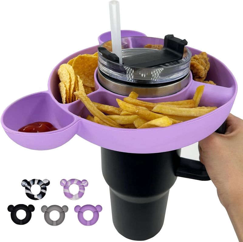 Photo 1 of Snack Bowl for Stanley 40oz Tumbler with Handle, Tumbler Snack Tray for Stanley Cup Accessories, Snack Holder Ring Compatible with Stanley Cup, Reusable Food-Grade Silicone Snack Bowl, Violet