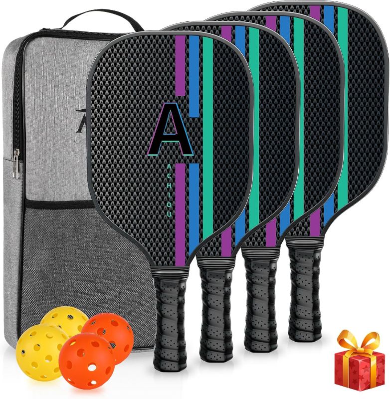 Photo 1 of Achiou Pickleball Paddles Set of 2,Fiberglass Pickle Ball Rackets,Carry Bag,Gifts for Men Women,USAPA Approved,2 Outdoor Pickleball Balls & 2 Indoor Balls