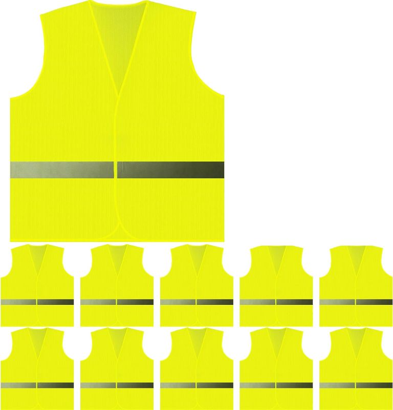 Photo 1 of 10 Pack Child 360 Degree Safety Vest Yellow, Reflective High Visibility Silver Strip, Boys & Girls, Work, Cycling, Runner, Crossing Guard, Road, for Kids
