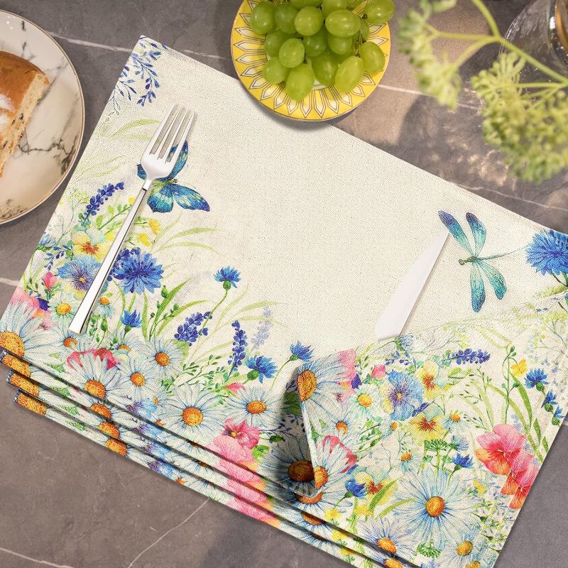 Photo 1 of 
Spring Summer Placemats Set of 4 12x18 inch Cloth Place mats Washable for Kitchen,Dining Table mats Heat Resistant for Holiday Decorations,Blue Wildflowers...