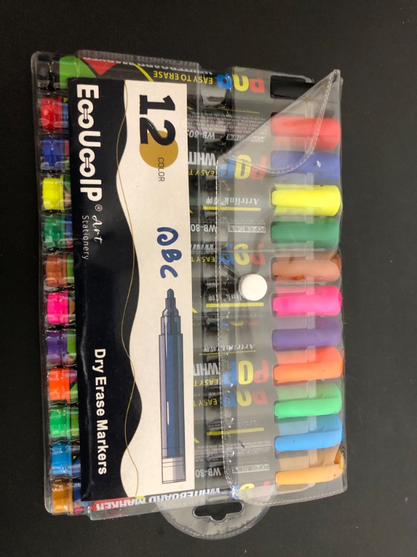 Photo 1 of EooUooIP Whiteboard Marker-12 Pack Whiteboard Pen Set Assorted Color Dry Wipe Pens For Whiteboard Erasable Marker Multicolors Liquid Chalk Pen for School Teacher Supply Class Student or Office Meeting