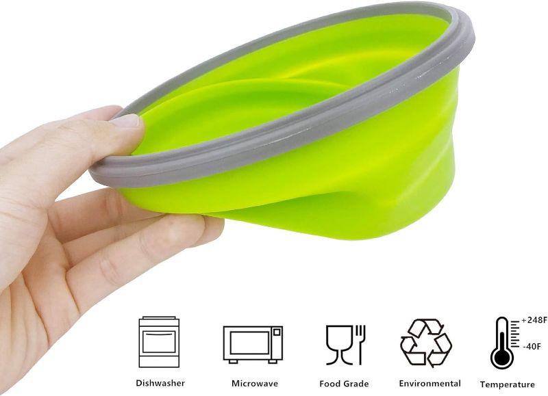 Photo 1 of Collapsible Camping Bowl Silicone Food Storage Container with Lid and Foldable Stainless Steel Fork Spoon, for Picnic, Travel, Camping, RV, Fridge and Microwave Bowls(Round, Green)