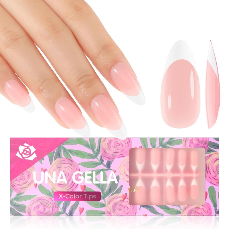 Photo 1 of UNA GELLA French Soft Gel Nail Tips Medium Almond 288PCS No Need File Medium Almond French Tips Press On Nails 3 In 1 X-Color Tips Pink French Fake Nail Tips for DIY Nail Art Salon 12 Sizes
