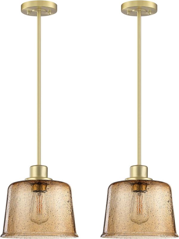 Photo 1 of 2 Pack 1 Light Indoor Hanging Kitchen Island Gold Pendant Lights 7.5" Ancient Amber Seeded Glass Pendant Light Fixtures Gold Finish Modern Farmhouse Dinning Over Sink