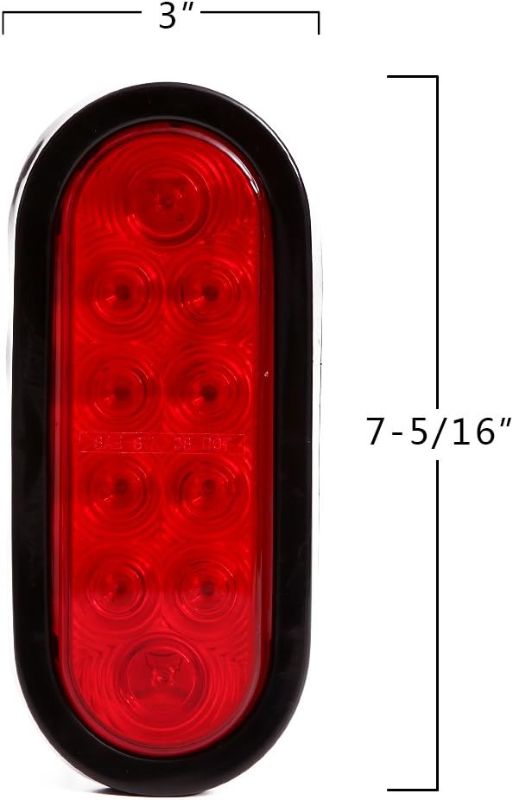 Photo 1 of CZC AUTO 6'' LED Waterproof Oval Red Trailer Lights Rear Stop Turn Signal Parking Tail Brake Lights for Trailer Truck RV (Red, 