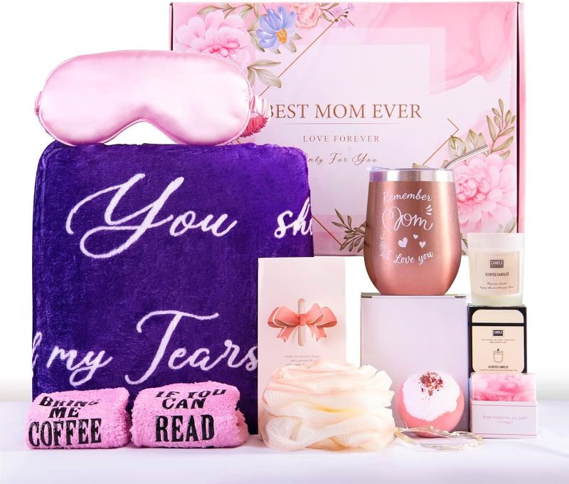 Photo 1 of 
Birthday Gifts for Mom from Daughter Son Husband, 12Pcs Relaxing Spa Gift Basket Set, Care Package Get Well Soon Gifts Basket, Purple Blanket Tumbler Unique...