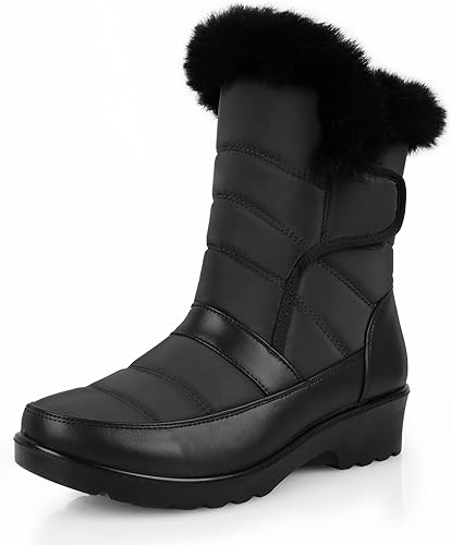 Photo 1 of Womens Winter Snow Boots Waterproof Mid Calf Boots Outdoor Warm Fur Lined Anti Slip Zipper Comfortable Boot for Women 7