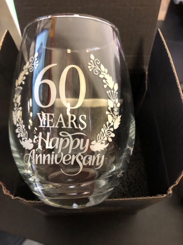 Photo 2 of DYJYBMY Happy 60th Anniversary Funny Wine Glass 60th Anniversary Birthday Gifts Ideas for Women Mom Dad Husband Wife 60th Birthday Party Wedding Anniversary...