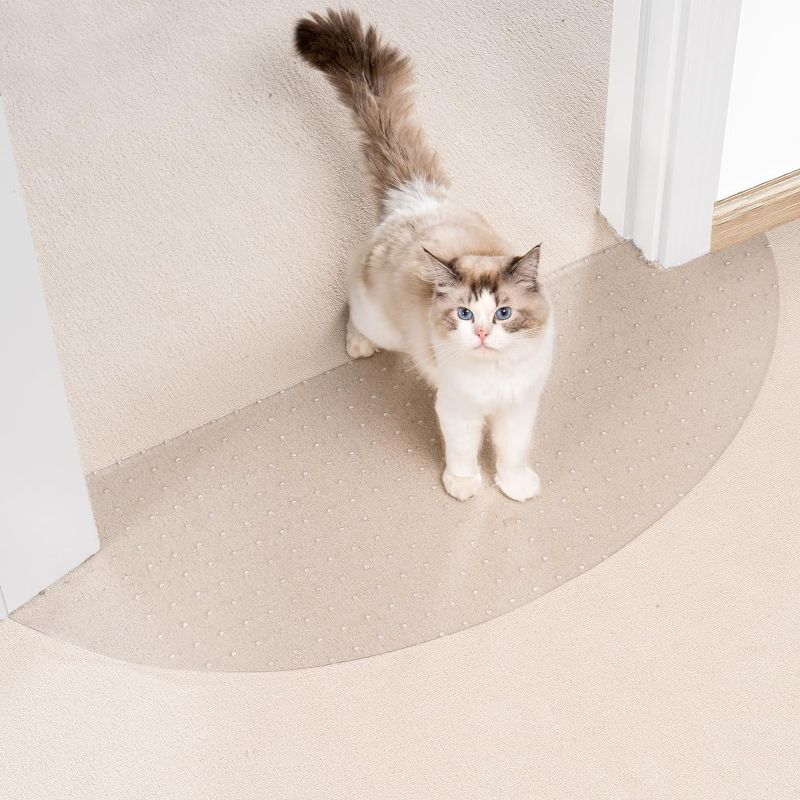 Photo 1 of  Semi-Circular Carpet Protector for Pets 1PCS, Plastic Cat Carpet Protector for Doorway, Cat Scratch Carpet Protector Mat, Cat Ripping Up Carpet Under...