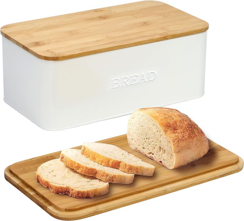 Photo 1 of White Bread Box for Kitchen Countertop, Bread Box with Cutting Board Lid, White Bread Box, Small Bread Box, Bread Bin, Bread Holder for Kitchen Counter