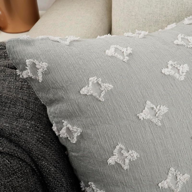 Photo 1 of YOUR SMILE Set of 2 Decorative Throw Pillow Covers Rhombic Jacquard Pillowcase Soft Square Cushion Case for Couch Sofa Bed Bedroom Living Room (12 X 20, Light Grey)