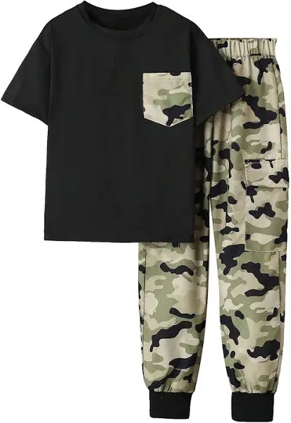 Photo 1 of COZYEASE BOYS 2 PC SUMMER OUTTIS, BLACK CAMO 15YRS