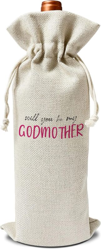 Photo 1 of Godmother Wine Gift Bags - Gift for Godmother, Aunt, Godparent, Baptism - Reusable Burlap With Drawstring Gift Bag (5.5"x 13.5")-1 Pcs/jiu070