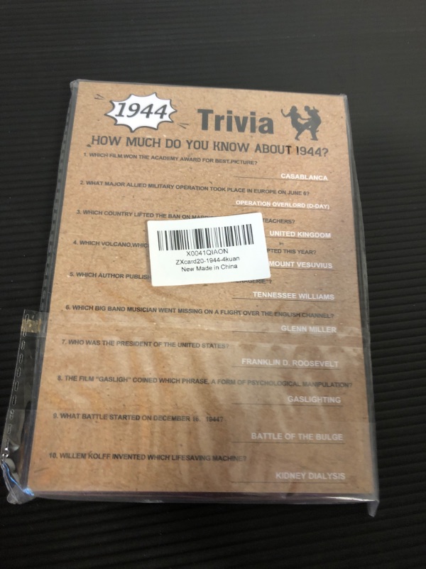 Photo 3 of 1944 Birthday Party Games - 80th Birthday Game Cards, 7-Pack Activities Set for 10 Guests, Printed Double Sided with Answers(5 * 7 inches)