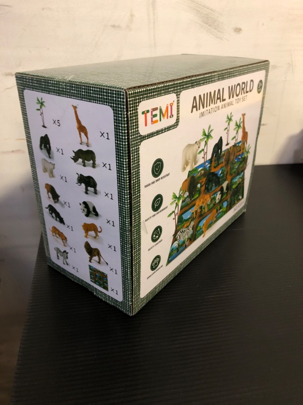 Photo 2 of TEMI 12 Pack Zoo and Safari Animal Toys for Kids 3-5 Years, Jungle Wild Realist Animal Figures Playset Including Lion, Tiger, Panda and A Playmat- Party Favors Gift for Toddlers Boys and Girls Safari Animals