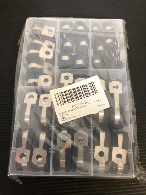 Photo 1 of 60Pcs Cable Clamps Assortment Kit, 304 Stainless Steel Wire Clamp, Hose Clamps Loop Clamps, Pipe Clamps with Rubber Cushion, 7 Sizes, 1/4" 5/16" 3/8" 1/2" 5/8" 3/4" 1"