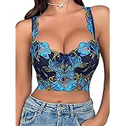 Photo 1 of Size S---COZYEASE Women's Y2K Corset Floral Embroidery Underwire Bra Bow Front Camisole Bralettes Mesh Corset TZQ0511