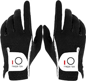 Photo 1 of Size L--FINGER TEN Men's Golf Glove Rain Grip Pair Both Hand or 2 Pack Left Right Hand, Hot Wet Weather No Sweat Black Gray 