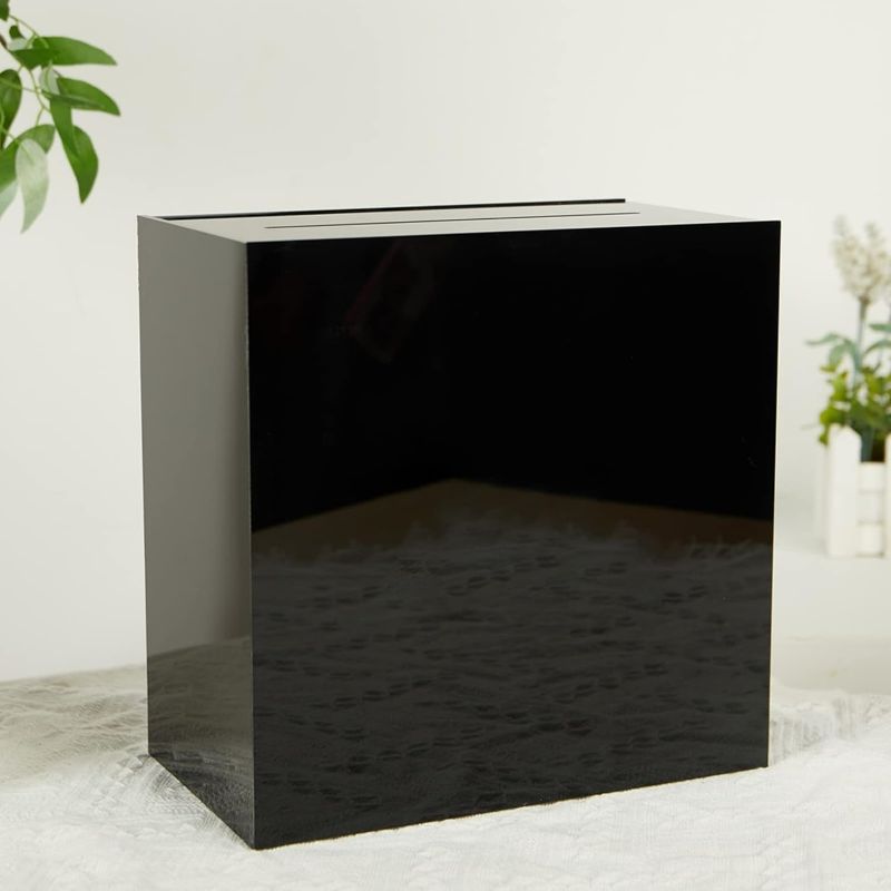 Photo 1 of 10” Acrylic Card Box - Wedding Card Box for Reception, Birthday, Party, Money Box, Wishing Well, Graduation Party, Elegant Large Clear Card Box-ACB001-Black-WZ
