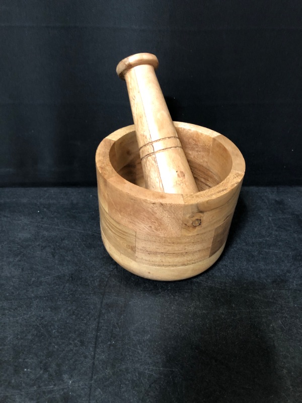 Photo 2 of Handmade Acacia Wood Mortar and Pestle Perfect for Grinder for Herbs, Garlic, Walnut Spices & Kitchen Essentials Usage
