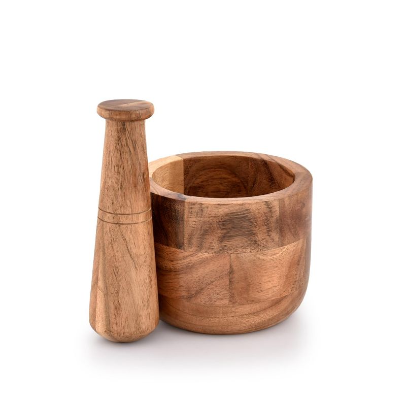 Photo 1 of Handmade Acacia Wood Mortar and Pestle Perfect for Grinder for Herbs, Garlic, Walnut Spices & Kitchen Essentials Usage
