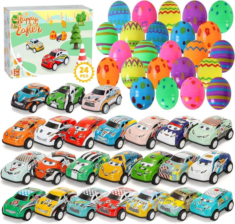 Photo 1 of 24 Pieces Pull Back Cars Toy Set, 24 Pcs Mini Toys Race Cars, Prefilled Easter Eggs with Pull Back Race Cars Inside, Party Favors Bulk Birthday Gift for Boys Girls Kids Toddler
