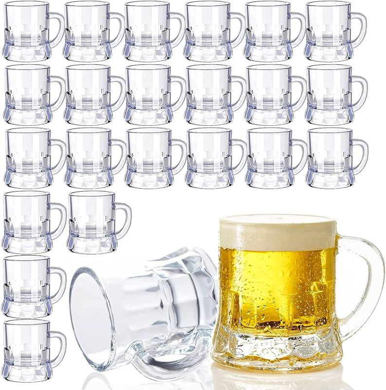 Photo 1 of JUXINGDAZYF Plastic Beer Mug 2 Oz, 24 PCS Mini Beer Mug Shot Glasses, Heavy Base Clear Mini Beer Mugs, Small Plastic Shot Cups for Party Drink, Beer,...
