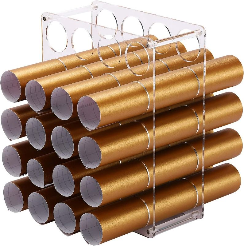 Photo 1 of leevehold Vinyl Roll Storage Rack, Sturdy Vinyl Roll Holder, Vinyl Storage Organizer for Craft Room, 20-Holes | Aperture 2 Inch, Easy to Assemble (Clear Acrylic)
