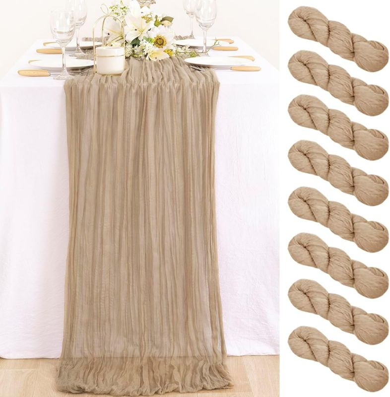 Photo 1 of 8 Pack Cheesecloth Table Runner 10ft Wrinkled Sheer Nude Gauze Table Runner Bulk 35x120 Inches for Bridal Shower Party Decor
