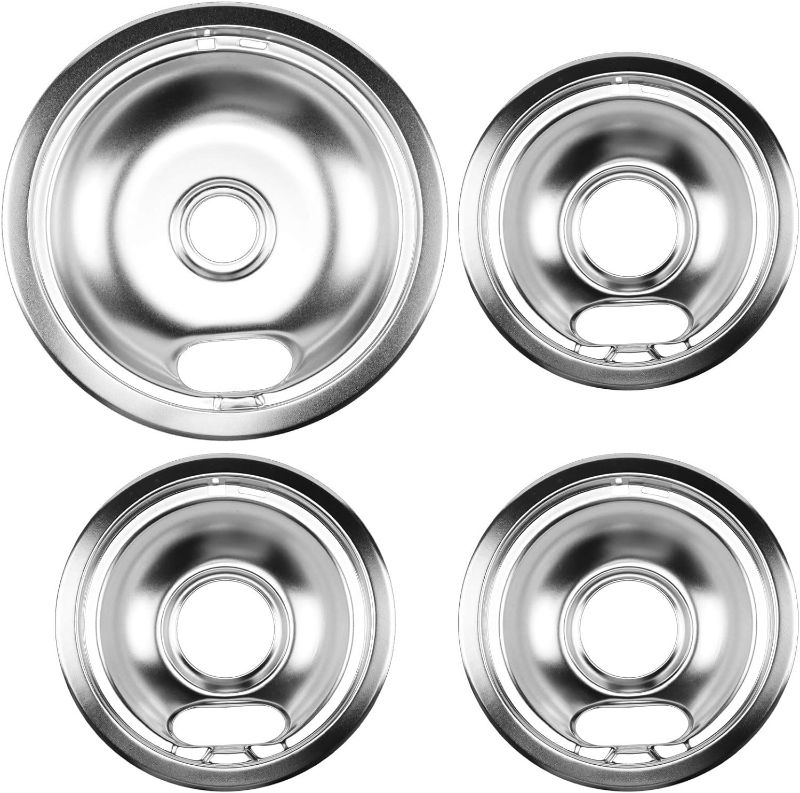 Photo 1 of Cenipar W10196405 Range 8 inch drip bowl &W10196406 Range 6 inch drip bowl(3 Pack) chrome plated for Electric Surface Burner
