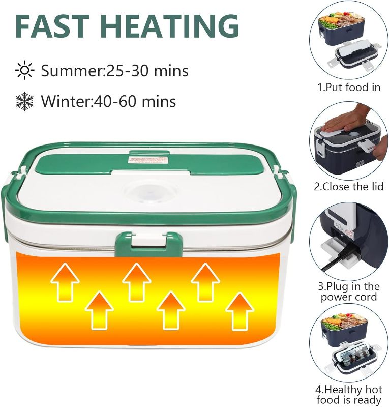 Photo 1 of Electric Lunch Box Food Heater, Upgrade 70W 1.8L Faster Food Warmer 12V 24V 110V Portable Heated Lunch Boxes for Car/Truck/Home Self Heating Box with Carry Bag and Fork & Spoon
