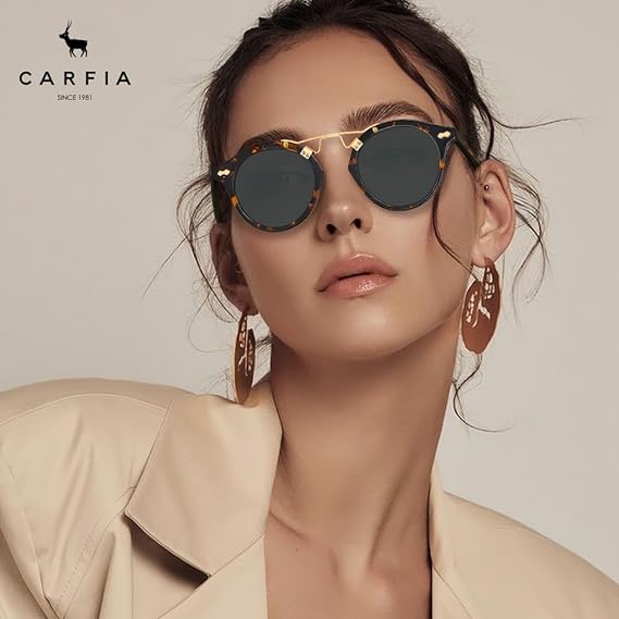 Photo 1 of CARFIA Small Acetate Polarized Sunglasses for Women UV Protection, Retro Double Bridge Eyewear Metal Brow Round Sunnies
