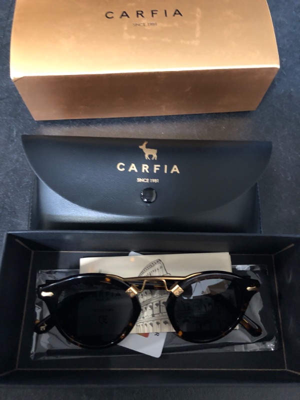 Photo 2 of CARFIA Small Acetate Polarized Sunglasses for Women UV Protection, Retro Double Bridge Eyewear Metal Brow Round Sunnies
