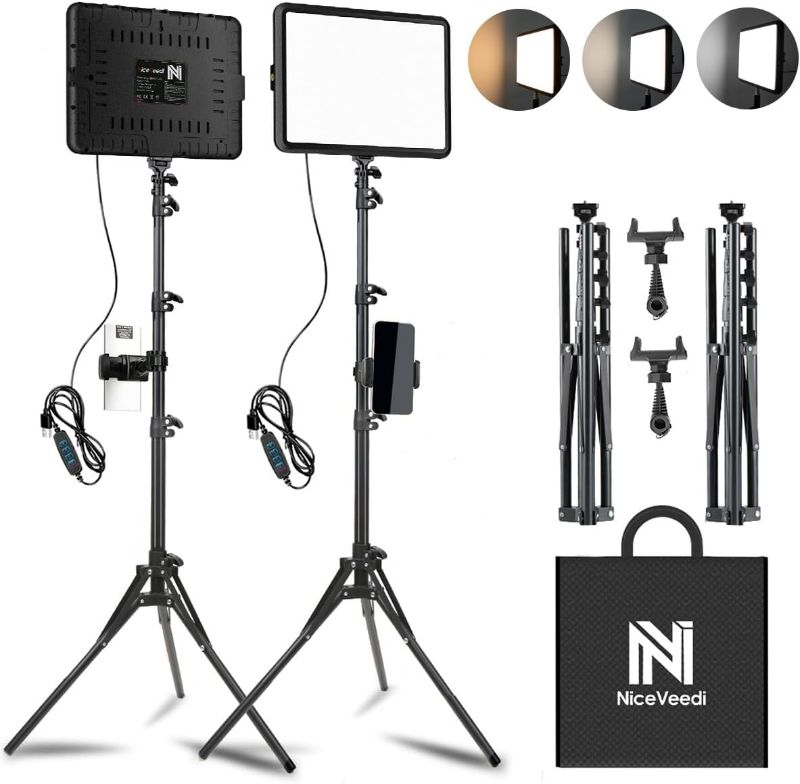 Photo 1 of 2-Pack LED Video Light Kit, NiceVeedi Studio Light, 2800-6500K Dimmable Photography Lighting Kit with Tripod Stand&Phone Holder, 73" Stream Light for Video Recording, Game Streaming, YouTube…
