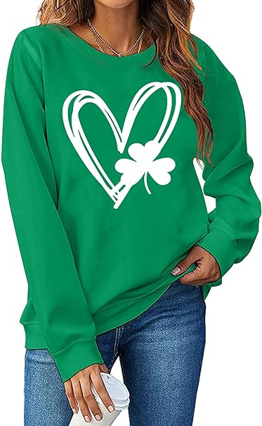 Photo 1 of 3XL Women St. Patrick's Day Sweatshirts Shamrock Clover Print Shirts Casual Irish Gift Long Sleeve Loose Fit Tops
