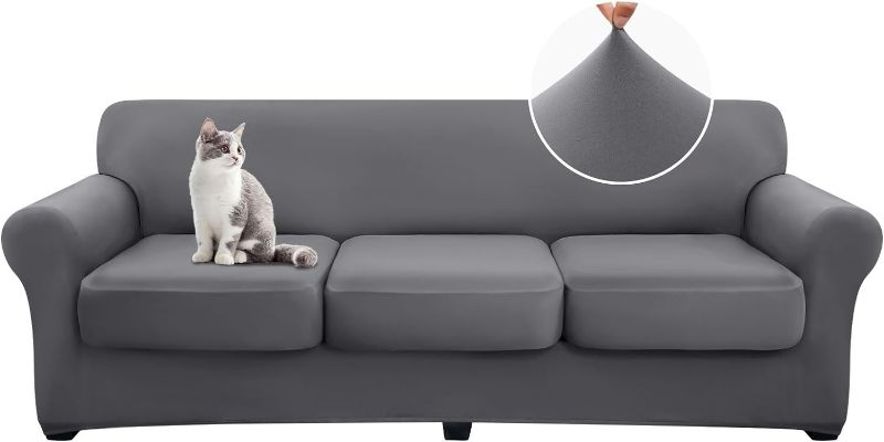 Photo 1 of hyha 4 Pieces Couch Covers for 3 Cushion Couch Sofa, Sofa Covers Washable Soft Sofa Slipcovers, Stretch Couch Covers for Sofa Dogs, Furniture Protector with Elastic Straps (Sofa, Dark Gray)
