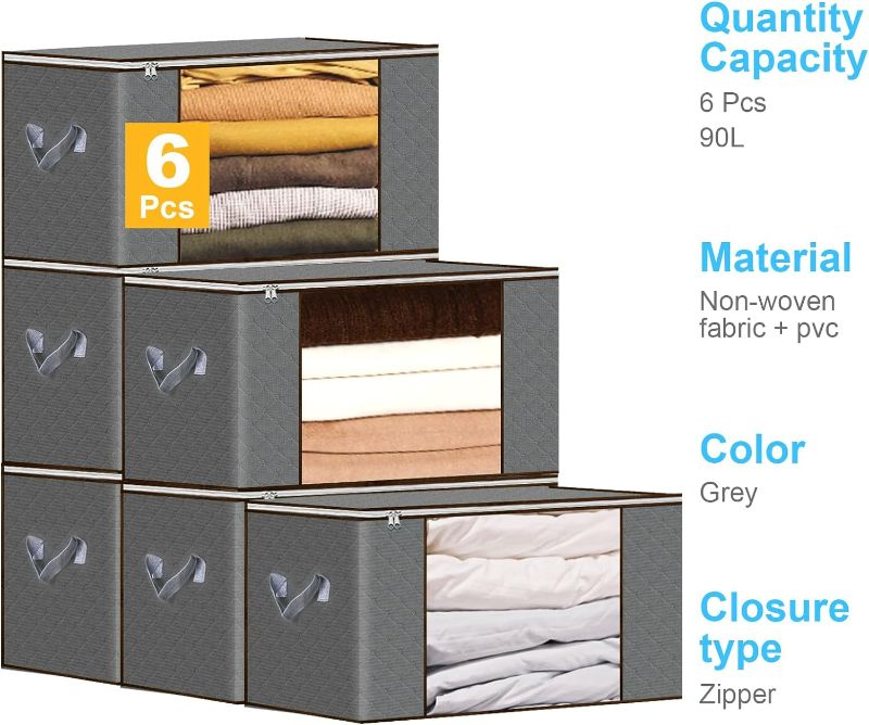 Photo 1 of 90 L Large Clothes Storage Bags, 6 Pack Blanket Storage Bag with Zipper and Handles, Comforter Storage Containers, Foldable Clothing Storage Bins Organizers for Closet Sweater Linen Organizing HAHAYOO
