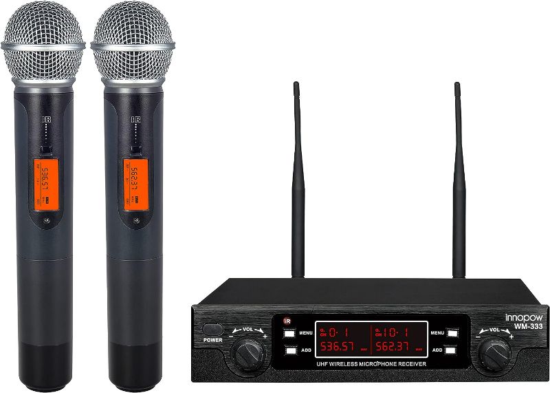 Photo 1 of 200-Channel Wireless Microphones System, Dual UHF Metal Cordless Mic Set, Auto Scan, Long Range 200-240Ft,16 Hours Use for Karaoke Singing, Church, 2022 Version(WM333)
