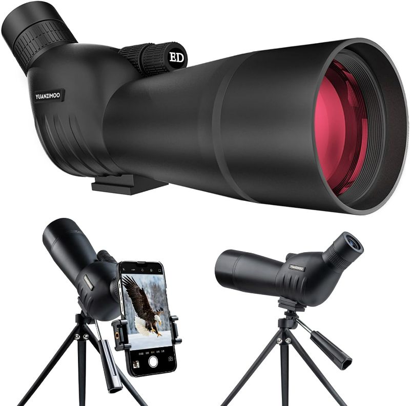 Photo 1 of 25-75 X 60 Spotting Scope with Tripod Phone Adapter Monocular Telescope Spotting Scopes for Target Shooting Hunting Bird Watching Black
