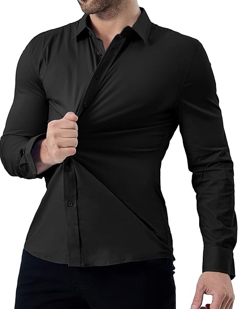 Photo 1 of Mens XL ZAFUL Men's Stretch Slim Fit Dress Shirts Solid Long Sleeve Button Down Casual Cotton Shirt
