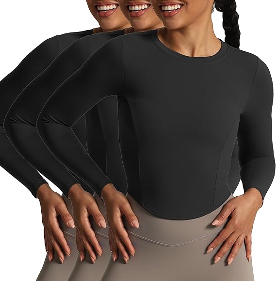Photo 1 of Womens Medium Aoxjox Long Sleeve T-Shirt for Women GEO Seamlines Padded Curve Longline Workout Crop Top
