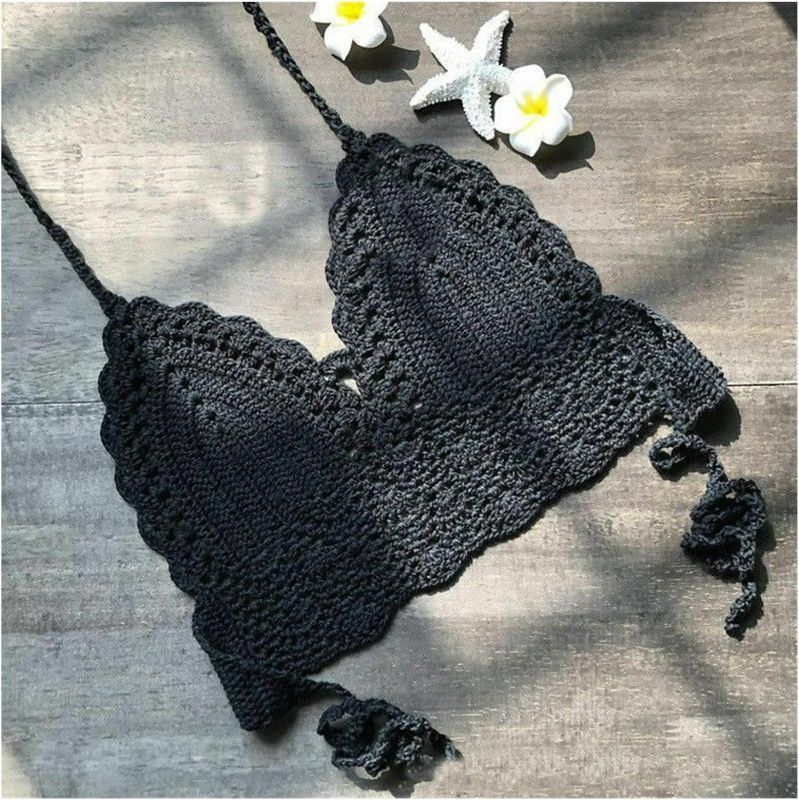 Photo 1 of (L) Womens Knitted Bra Halter Beachwear (Color : Black, Size : Large)
