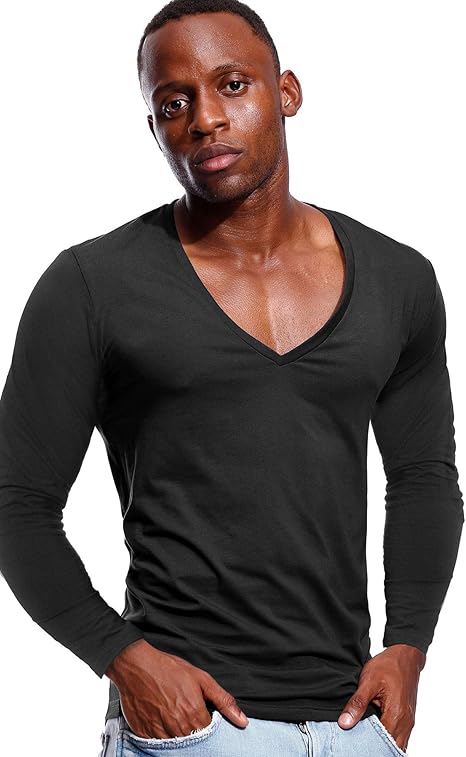 Photo 1 of  Mens XXL Deep V Neck Shirts Men Long Sleeve Stretch T-Shirt Low Cut Undershirts Tees
