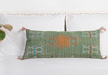 Photo 1 of Extra Long Lumbar Pillow Cover (12 X 28 inches) | Hand-Woven Cactus Silk Green Pillow Linen Cover | Rustic Décor Bohemian Cushion Cover | Farmhouse Cotton Pillow Case | Decorative Throw Pillow Dress
