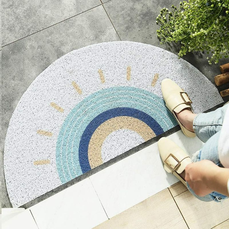 Photo 1 of Creative Semi-circular Area Rug Anti Slip Door Mat Rainbow Sun Printing Floor Mats Bedroom Carpet Rugs Entrance Doormat - Sun, 17.7"x35.4"
