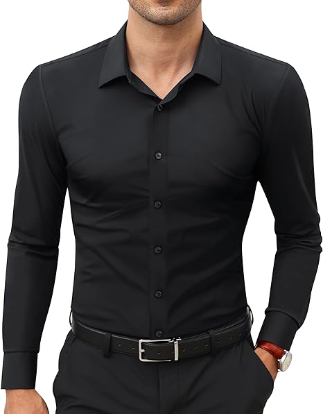 Photo 1 of Mens Large Stretch Mens Dress Shirts Long Sleeve Slim Fit Dress Shirts for Men Muscle Fit Big and Tall Button-Down Shirt
