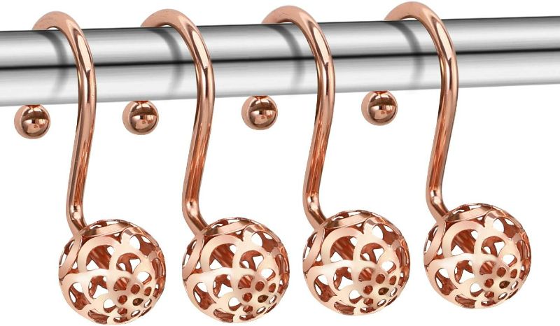 Photo 1 of Rose Gold Shower Curtain Hooks Rings,Set of 12 Decorative Shower Curtain Hooks,Metal Rustproof Shower Rings for Bathroom